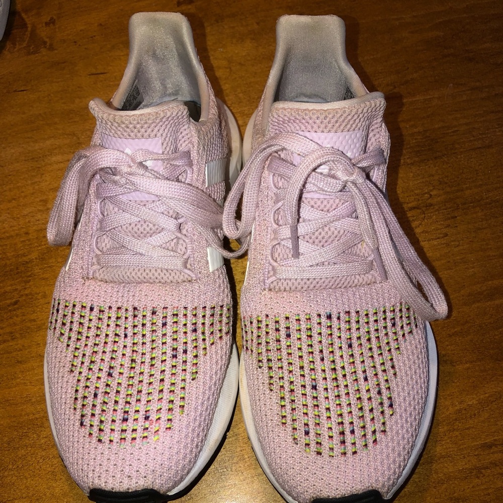 pink & white adidas swift runs
